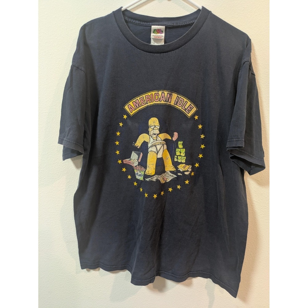 VTG The Simpsons Shirt Mens XL Blue Homer American Idle Fruit Of The Loom Y2K
